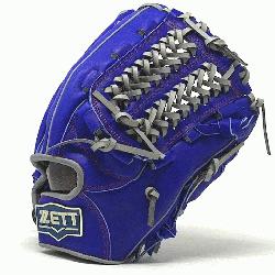  ZETT Pro Model 12.5 inch Royal/Grey Wide Pocket Outfielder Glove ZE